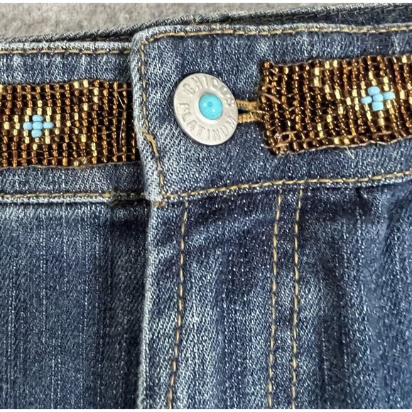 Chico’s Platinum Women’s Jeans Sz XL Beaded Aztec Inspired Embellished Denim - Picture 3 of 16